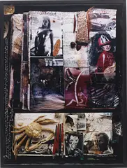 Peter Beard, "Tusk" Diary Pages, 1976; Lartigue and Bacon Diary Pages, 19-20 November, 1984, Two chromogenic prints with paint, two affixed photographs and feathers, printed later