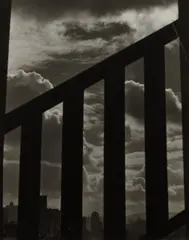 Johan Hagemeyer, City skyline seen through railing, 1952, Gelatin silver print