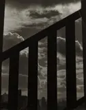 Johan Hagemeyer, City skyline seen through railing, 1952, Gelatin silver print
