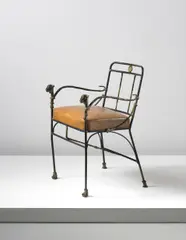 Diego Giacometti, 'Têtes de lionnes' armchair, second version, circa 1969, Patinated bronze, wrought iron, leather