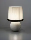 Jean Besnard for Émile-Jacques Ruhlmann, Table lamp, circa 1930, Glazed ceramic, fabric shade