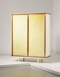 Wardrobe, model no. 101 by Jean Prouvé, circa 1952, Diamond-point aluminium, oak-veneered wood, oak, painted bent sheet steel, offered Apr 2014