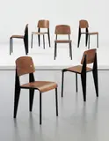 Set of six 'Semi-metal' chairs, model no. 305 by Jean Prouvé, circa 1950, Painted steel, painted tubular steel, moulded plywood, sold Apr 2014