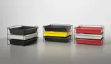 Set of three file racks by Charlotte Perriand, circa 1955, Moulded plastic, painted metal, sold Apr 2014
