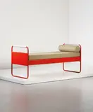 Jean Prouvé, Bed, model no. 17, designed for the Lycée Fabert, Metz, 1935, Painted bent sheet steel, painted tubular steel, Duralumin, fabric