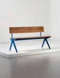 ‘Marcoule’ bench, from the CEA, Marcoule by Jean Prouvé, 1955, Painted bent steel, oak, offered Apr 2014