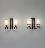 Jean Royere, Pair of two-armed ‘Fondperdu’ wall lights, circa 1948, Painted iron, Rhodoïd shades
