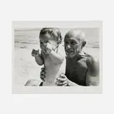 Robert Capa, Pablo Picasso and his son Claude at the beach, Golfe-Juan, France