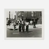 Joe Schwartz, Home from School, Ralph Avenue, Kingsboro Tenants, Ocean Hill, Brooklyn, NY, c. 1945, gelatin silver print