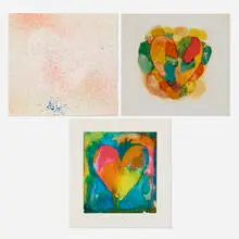 Imogen I, II, III (from Jim Dine Complete Graphics) by Jim Dine, 1969, screenprint in colors on parchment, screenprint in colors, lithograph in colors with paper collage; printed catalog, sold Oct 2025
