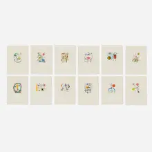 Twelve works from the La bague d’Aurore portfolio by Joan Miró, 1957, etching and aquatint in colors on BFK Rives, sold Oct 2025