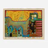 Friedensreich Hundertwasser, Flooded Sleep (from the Midori No Namida portfolio), 1976, woodcut in colors