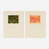 Joan Miró, Two works from the Yves Bonnefoy: Anti-Platon portfolio, 1962, etching and aquatint in colors on BFK Rives