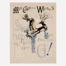 Lesley Dill, Dream World of the Forest: Man Carrying the Wilderness, 2023, relief print in colors with thread
