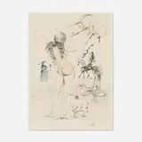 Femme, cheval et la mort (from the Poèmes secretes d'Apollinaire portfolio) by Salvador Dalí, 1967, etching with drypoint and hand-coloring on Arches, sold Oct 2025
