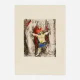 Marc Chagall, Samson renversé les colonnes (from La Bible series), 1958, etching with hand-coloring on Arches