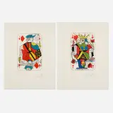 Queen of Hearts; Jack of Diamonds (two works from the Playing Cards suite) by Salvador Dalí, 1972, lithograph in colors, sold Nov 2023