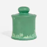 Incised Mat lidded humidor with fiddlehead ferns by Albert Frank Pons for Rookwood Pottery, sold Nov 2023