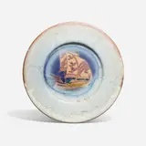 John Dee Wareham for Rookwood Pottery, Early charger with two-masted Ottoman galley, c. 1900, glazed earthenware