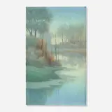 Woodland Stream (Scenic Vellum plaque) by Carl Schmidt for Rookwood Pottery, 1918, glazed earthenware, original frame, sold Nov 2023