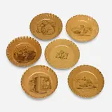 Collection of six Uncle Remus coupe dishes by Edward Cranch for Rookwood Pottery, 1884-87, glazed and gilt earthenware, sold Nov 2023