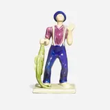 Rare production Happy Fisherman figure holding fish by Jean Reich for Rookwood Pottery, sold Nov 2023