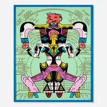 Karl Wirsum, Mr. Big Arms in a No Swipe Place, 1977, acrylic on acetate in artist's frame