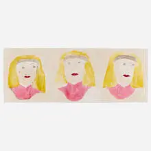 Lee Godie, Three Heads, watercolor, ballpoint pen, pencil and acrylic on canvas