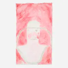 Red Portrait by Lee Godie, watercolor and ballpoint pen on canvas, sold Jun 2024