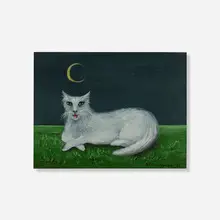 Gertrude Abercrombie, White Cat, 1963, oil on Masonite laid to Masonite
