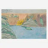 Joseph Yoakum, Mt Monte Sarmiento land point. of Argentina & Chile Where Atlantic and Pacific Oceans Join, ballpoint pen, pastel and colored pencil on paper