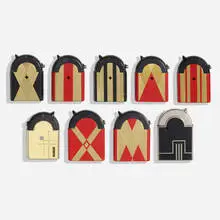 Kaschie, Collection of nine cigarette lighters, c. 1936, enamel on gilt metal, composite