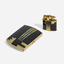 Ronson, De-Light Standard cigarette case and lighter, c. 1928, enamel on gilt metal