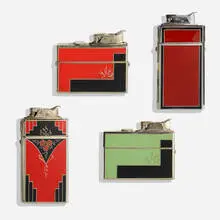 Evans Case Company, Press Easy cigarette cases with lighters, set of four, c. 1932, enamel on metal