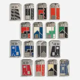 Regens Lighter Corporation, Collection of sixteen cigarette lighters, c. 1937-39, enamel on metal