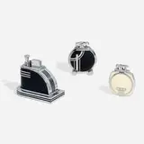 Ronson, Collection of three table lighters, c. 1934, enamel on chrome-plated metal, mirrored glass