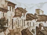 Carlos Monserrate, Village Street Scene, Oil on canvas