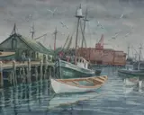 Lionel S. Reiss, Along the Dock, Watercolor