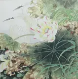 Zhou Xing Yu, Waterbird and Lotus, Ink and color on paper, signed, sealed and