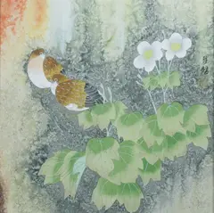 Zhou Xing Yu, Birds on Flowering Branch, Ink and color on paper, signed, sealed and