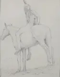 Alan Meltzer, Indian on Horseback, Pencil