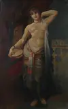 Orientalist Woman with Tamborine by Continental School, ORIENTALIST WOMAN WITH TAMBORINE, oil on canvas, offered Nov 2012