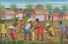Gabriel Leveque, Harvesting Sugar Cane, Oil on board