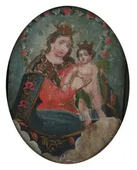 Mexican School, Madonna and Child, MADONNA AND CHILD, oil on tin