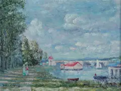 John Clymer, Two Ladies Strolling Along the Water, Giclee on canvas