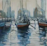 Mario Ferrante, Harbor Scene, Oil on canvas