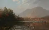 George McCord, Deer in Mountain Lake, Oil on board.