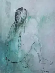 Jean Jansem, Female Nude, Watercolor and ink