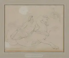 John Flaxman Jr., Prometheus on This Swift Winged Steed, Ink and pencil