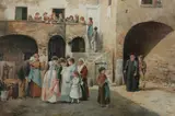 Pasquale Ruggiero, Christening in the Courtyard, Oil on canvas